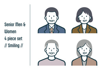 ほほえんでいるシニア男女の4点セットno.1