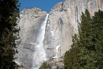 Fototapeta na wymiar Upper and Lower Yosemite Falls with snow