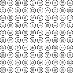 100 entertainment icons set. Outline illustration of 100 entertainment icons vector set isolated on white background
