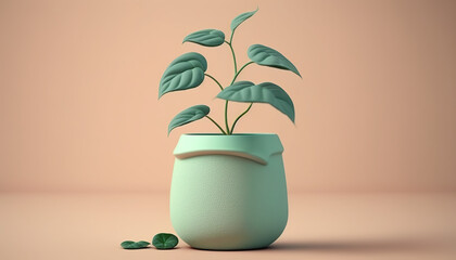 Minimal style of cute small decorative plant on white background. Illustration of a succulent plant potted. 3D realistic illustration. Based on Generative AI