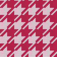 Hounds tooth jacquard knitted seamless pattern. Viva magenta 2023 color. Vector illustration