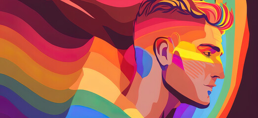 LGBTQ pride colours art illustration flat 2d. AI-Generated