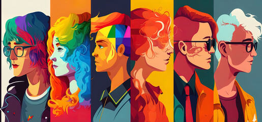 LGBTQ pride colours art illustration flat 2d. AI-Generated