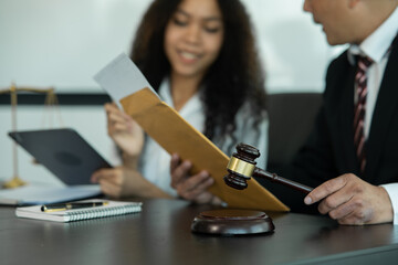 Lawyer business discussing with team about justice law at the lawyer's office