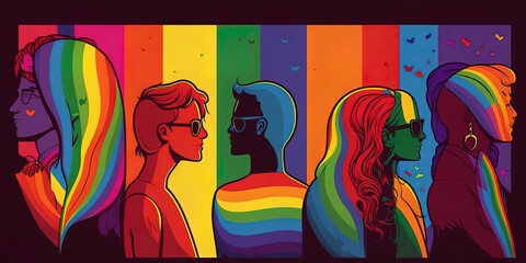 LGBTQ pride colours art illustration flat 2d. AI-Generated - obrazy, fototapety, plakaty