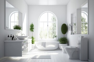 Indulge in White Sophistication - Home Interior Design in a Modern Apartment Bathroom, Generative AI