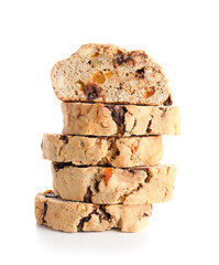 Stack of delicious biscotti cookies isolated on white background