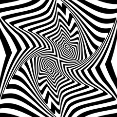 Black abstract wavy twisted oblique stripes. Optical illusion with psychedelic stripes. Line art pattern.Trendy element for posters, social media, logo, frames, broshure, promotion, flyer, covers
