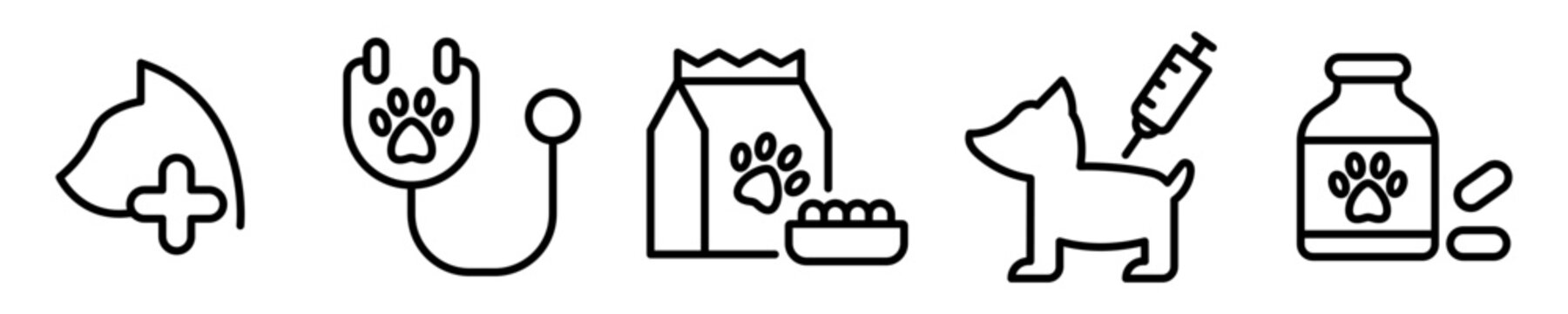 Conjunto de iconos de medicina veterinaria. Cuidado de animales. Ilustración vectorial