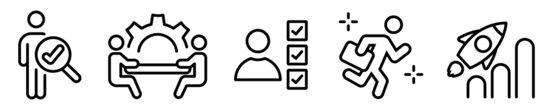 Conjunto de iconos de recursos humanos. Gesti&oacute;n empresarial, reclutamiento, persona eficiente, trabajo. Ilustraci&oacute;n vectorial