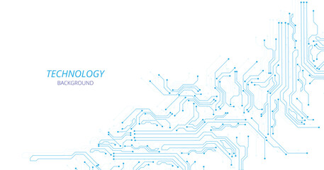 Technology blue circuit diagram on white background. High-tech circuit board connection system.Vector abstract technology on white background.