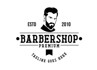 Vintage Barbershop logo template, retro style, with bearded man and barberpool