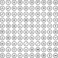 100 hobby icons set. Outline illustration of 100 hobby icons vector set isolated on white background