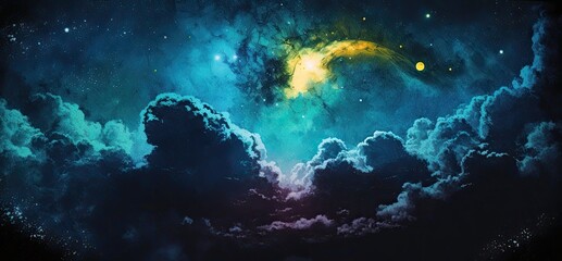 Obraz premium Colorful abstract explosion in space. Nebula alien cloud. Universe painting watercolor sponge paint.