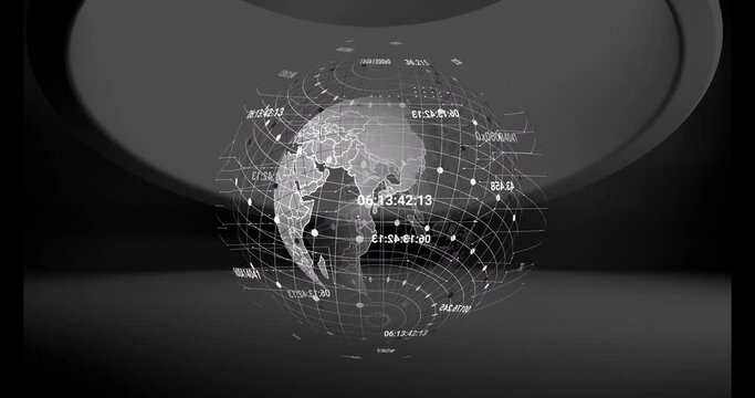 Animation of data processing and globe over gray circle