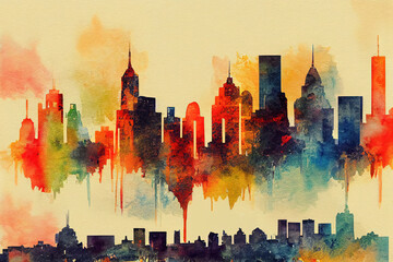 New York Skyline - Watercolor Illustration. Generative AI.