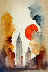 New York Skyline - Watercolor Illustration. Generative AI.