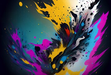 An abstract painting made with splashes of paint in various colors