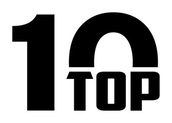 Top ten list. Black word and number 10 on white background