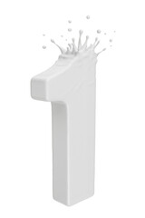 Milk splash in the shape of number one on blue background, 3d rendering.