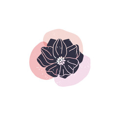 Vector magnolia flower with abstract shapes illustration. Hand drawn floral silhouette isolated on white background. Botanical nature element for minimalistic poster, cards, banner.