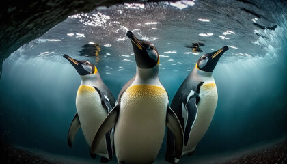 Closeup of three penguins