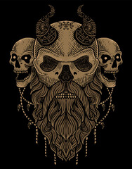 illustration scary viking skull head vintage engraving style