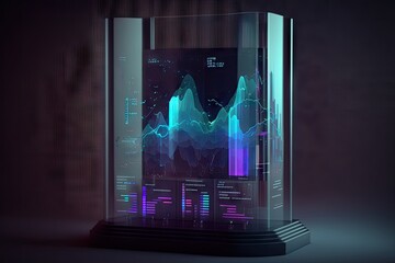 Holographic of Data Infographic Technology in Glass Blue Background 