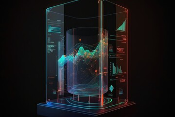 Data Holographic Technology Dark Background Multicolor