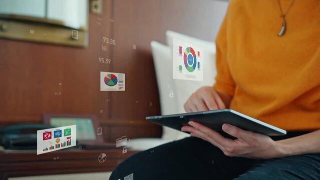 Woman using a tablet PC and digital documents concept.