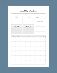 Monthly Planner template. Minimalist planner template set. Vector illustration.