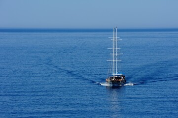 Fototapeta premium Aerial view of wooden sailboats, Antalya Turkey