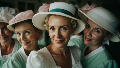 A Joyful Happy Beautiful Easter Display of Diversity: Caucasian White Women Sporting Easter Bonnets with Confidence and Smiles, Symbolizing Unity and Acceptance (generative AI)