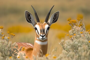 Grant's gazelle up up and personal in a Tanzanian meadow in the ngorongoro conservation area. Generative AI