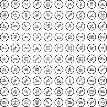 100 safety icons set. Outline illustration of 100 safety icons vector set isolated on white background