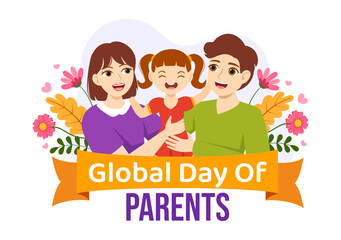 Global Day of Parents Illustration with Importance of Being a Parenthood and its Role in Kids in Flat Cartoon Hand Drawn for Landing Page Template