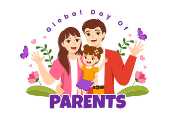 Global Day of Parents Illustration with Importance of Being a Parenthood and its Role in Kids in Flat Cartoon Hand Drawn for Landing Page Template