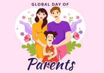 Global Day of Parents Illustration with Importance of Being a Parenthood and its Role in Kids in Flat Cartoon Hand Drawn for Landing Page Template