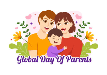 Global Day of Parents Illustration with Importance of Being a Parenthood and its Role in Kids in Flat Cartoon Hand Drawn for Landing Page Template