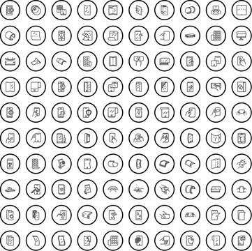 100 smartphone icons set. Outline illustration of 100 smartphone icons vector set isolated on white background