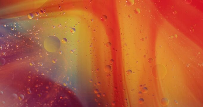Animation of bubbles moving on orange background with copy space