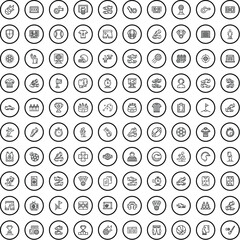 100 soccer icons set. Outline illustration of 100 soccer icons vector set isolated on white background