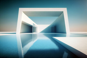 Swimming pool with contemporary architecture. Generative AI illustration