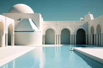 Obraz na płótnie Canvas Swimming pool with contemporary architecture. Generative AI illustration