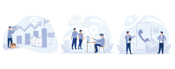 Company goals and philosophy concept, Business mission, working team collaboration, get in touch, feedback online form, set flat vector modern illustration 