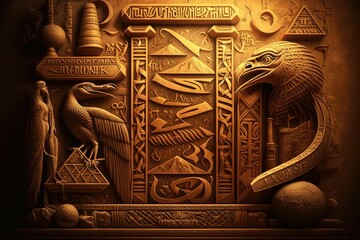 Hieroglyphic Wonders Background. Generative AI - obrazy, fototapety, plakaty