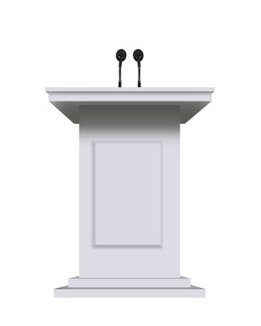 Podium rostrum stands with microphones. 