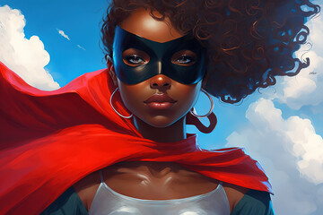 African American woman superhero, strong and powerful ready to conquer the world, generative ai