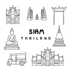 Thailand doodle with back and white outline