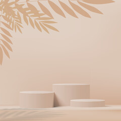 3d cream color podium and minimal cream color wall scene. Pastel color abstract room design. Vector